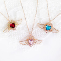 Sweet heart angel wings crystal necklace - Thumbnail 1