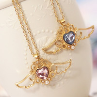 Sweet heart angel wings crystal necklace - Thumbnail 3