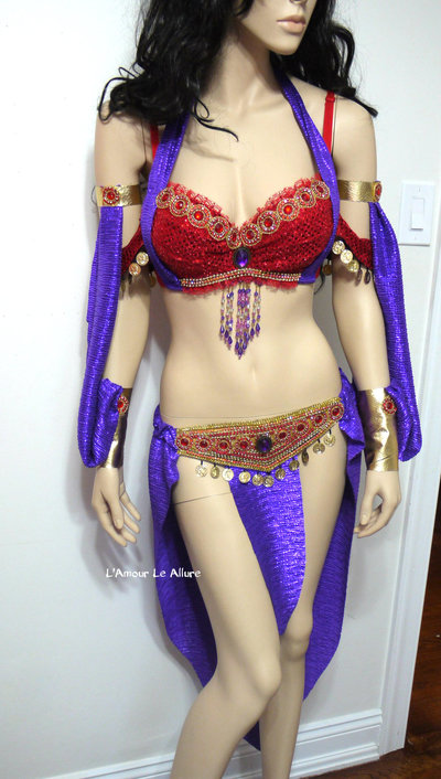 Esmeralda Red Gypsy Costume Cosplay Dance Rave Bra Halloween Burlesque Show Girl