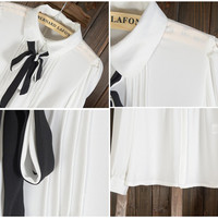 Sweet chiffon lace bowknot long sleeve shirts - Thumbnail 4