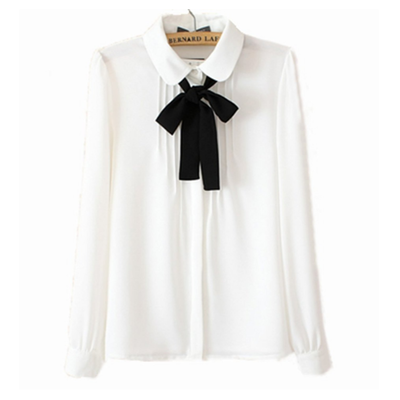 Sweet chiffon lace bowknot long sleeve shirts