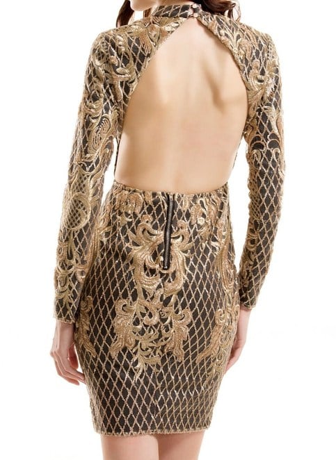 Black Gold Backless Halter Dress