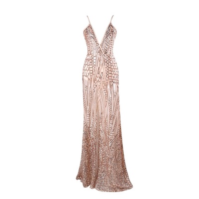 See through gold sequin evening gown