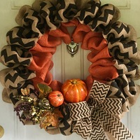  Chevron and Burlap Pumpkin Fall Wreath - Thumbnail 1