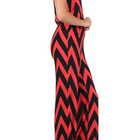 Chevron Jumpsuit - Coral & Black - Thumbnail 2