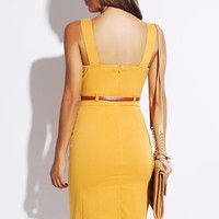 Pleat Front Pencil Dress - Marigold - Thumbnail 2