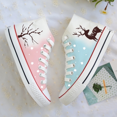 High-top canvas shoes hand-painted snowflake elk - Thumbnail 4