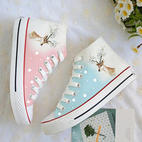 High-top canvas shoes hand-painted snowflake elk - Thumbnail 2