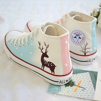High-top canvas shoes hand-painted snowflake elk - Thumbnail 3