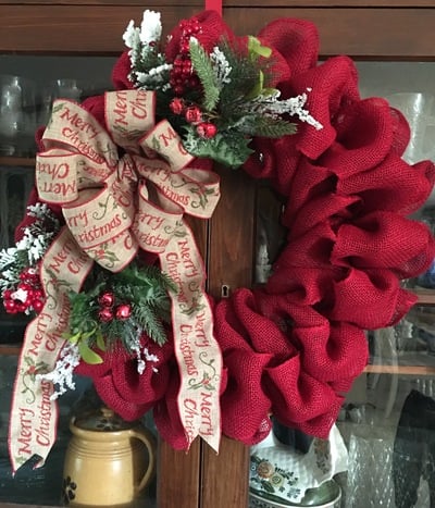 Red Burlap Christmas wreath