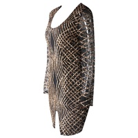 Geometric Black Sequin Sexy Dress - Thumbnail 2