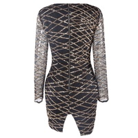 Geometric Black Sequin Sexy Dress - Thumbnail 3