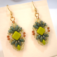 Lime Green and Aqua Luster Dangle Earrings - Thumbnail 2