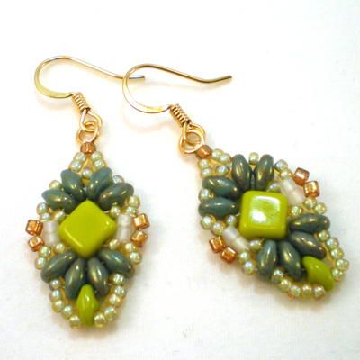 Lime green and aqua luster dangle earrings