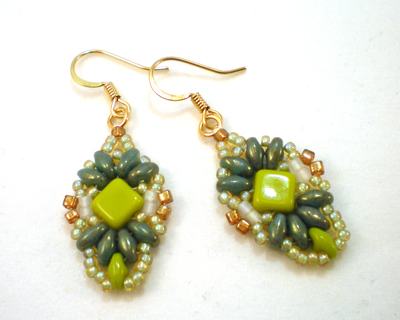 Lime Green and Aqua Luster Dangle Earrings