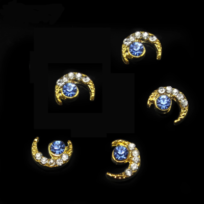 Moon w/ blue gem- gold - Thumbnail 1