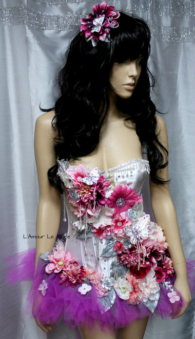 Berry Pink Fairy Corset Dance Costume Rave Bra Halloween Burlesque Show Girl