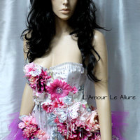 Berry Pink Fairy Corset Dance Costume Rave Bra Halloween Burlesque Show Girl - Thumbnail 1