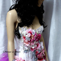 Berry Pink Fairy Corset Dance Costume Rave Bra Halloween Burlesque Show Girl - Thumbnail 3