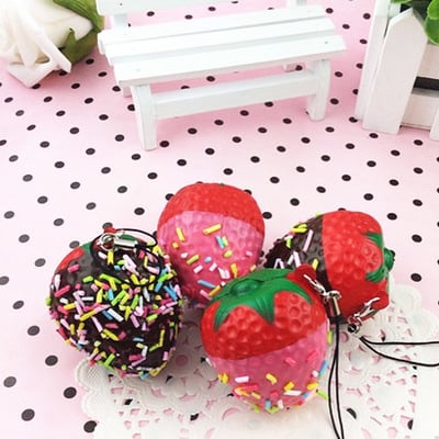 Chocolate covered sprinkled strawberry squishy cell phone charm