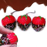 Chocolate covered sprinkled strawberry squishy cell phone charm - Thumbnail 3