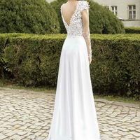 White prom dress,Chiffon A-line Sheath Column Scoop Floor-length Evening Dress Lace Prom Dresses SP7211 - Thumbnail 2