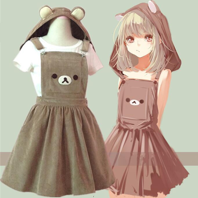 Cute cartoon bear hooded braces skirt - Thumbnail 3