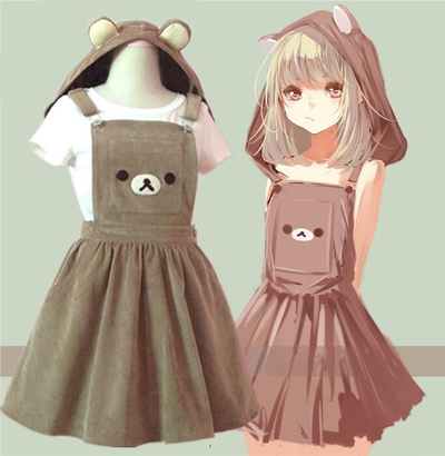 Cute cartoon bear hooded braces skirt