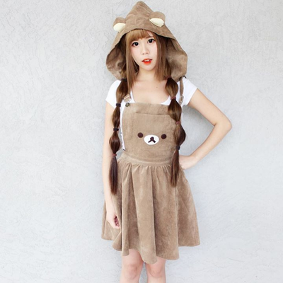 Cute cartoon bear hooded braces skirt