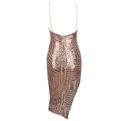 Gold Geometric Sequined Bodycon Midi Dress