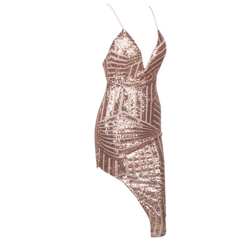 Gold Geometric Sequined Bodycon Midi Dress