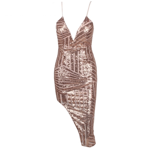 Gold Geometric Sequined Bodycon Midi Dress