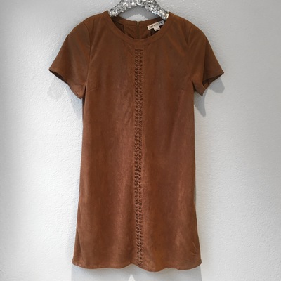Camel Suede Shift Dress w/Pockets