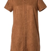 Camel Suede Shift Dress w/Pockets - Thumbnail 1