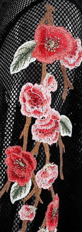 Black Lace Embroidered Rose Sleeve Dress