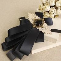 Vintage Style Black Ribbon Wedding Men Pre Tied Lace Bow Tie Brooch Pin Clip - Thumbnail 1