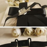 Vintage Style Black Ribbon Wedding Men Pre Tied Lace Bow Tie Brooch Pin Clip - Thumbnail 2