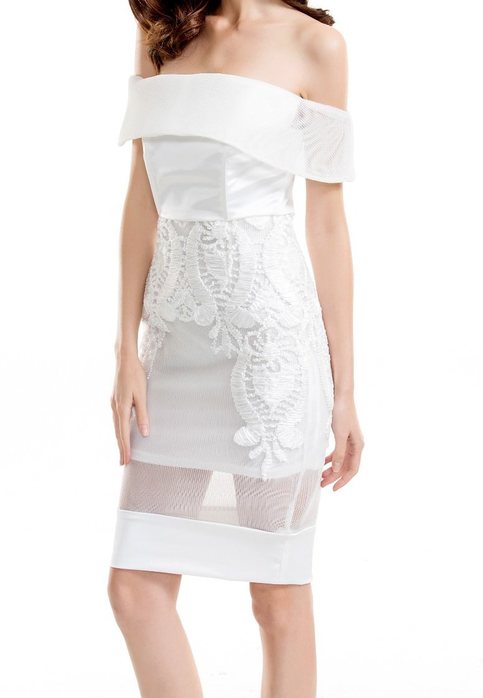 White Strapless Embroidered Lace Dress