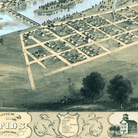 Cedar Rapids & Kingston, Iowa in 1868 - Bird's Eye View, Aerial map, Panorama, Vintage, Antique, Giclée, Fine Art, Wall Art, History - Thumbnail 2
