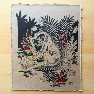 Crocodile coat on cardboard