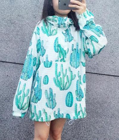 Harajuku Cactus Loose Hoodie Windbreaker