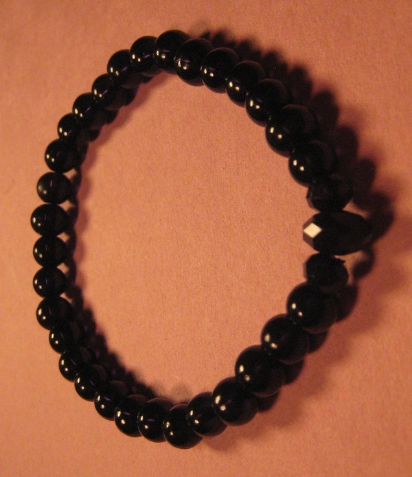 Black Glass Pearl & Crystal Bracelet