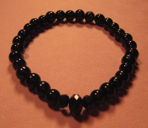 Black Glass Pearl & Crystal Bracelet