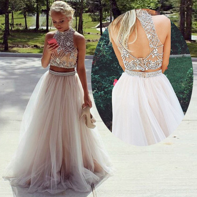Custom made 2 pieces long prom dress,evening dress with open back - Thumbnail 5