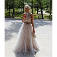 Custom made 2 pieces long prom dress,evening dress with open back - Thumbnail 1