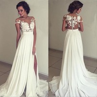 Popular white A-line chiffon lace long prom dress,wedding dress - Thumbnail 1