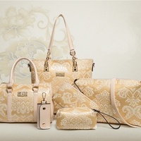 Luxury 6 Bags Handbag Shoulder Bag Tote Wallet Key Bag PU Leather Design Bag for Women  - Thumbnail 1