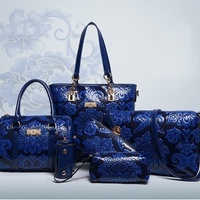 Luxury 6 Bags Handbag Shoulder Bag Tote Wallet Key Bag PU Leather Design Bag for Women  - Thumbnail 2