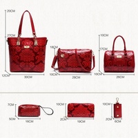 Luxury 6 Bags Handbag Shoulder Bag Tote Wallet Key Bag PU Leather Design Bag for Women  - Thumbnail 3