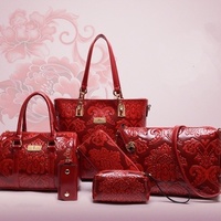 Luxury 6 Bags Handbag Shoulder Bag Tote Wallet Key Bag PU Leather Design Bag for Women  - Thumbnail 4